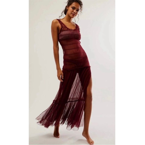 Free People Intimately Smock About It Tulle Tiered Maxi Dress NEW - Picture 1 of 6